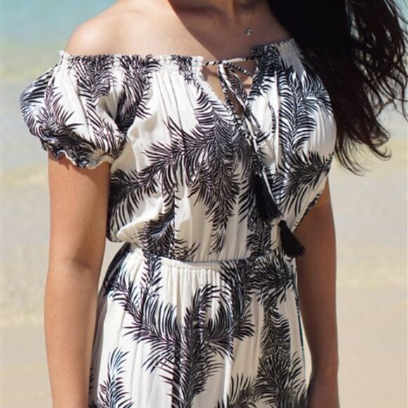 Angels by the Sea Nalani Hawaiian Off Shoulder Tie Puff Sleeve Medium L Rayon - Picture 2 of 13